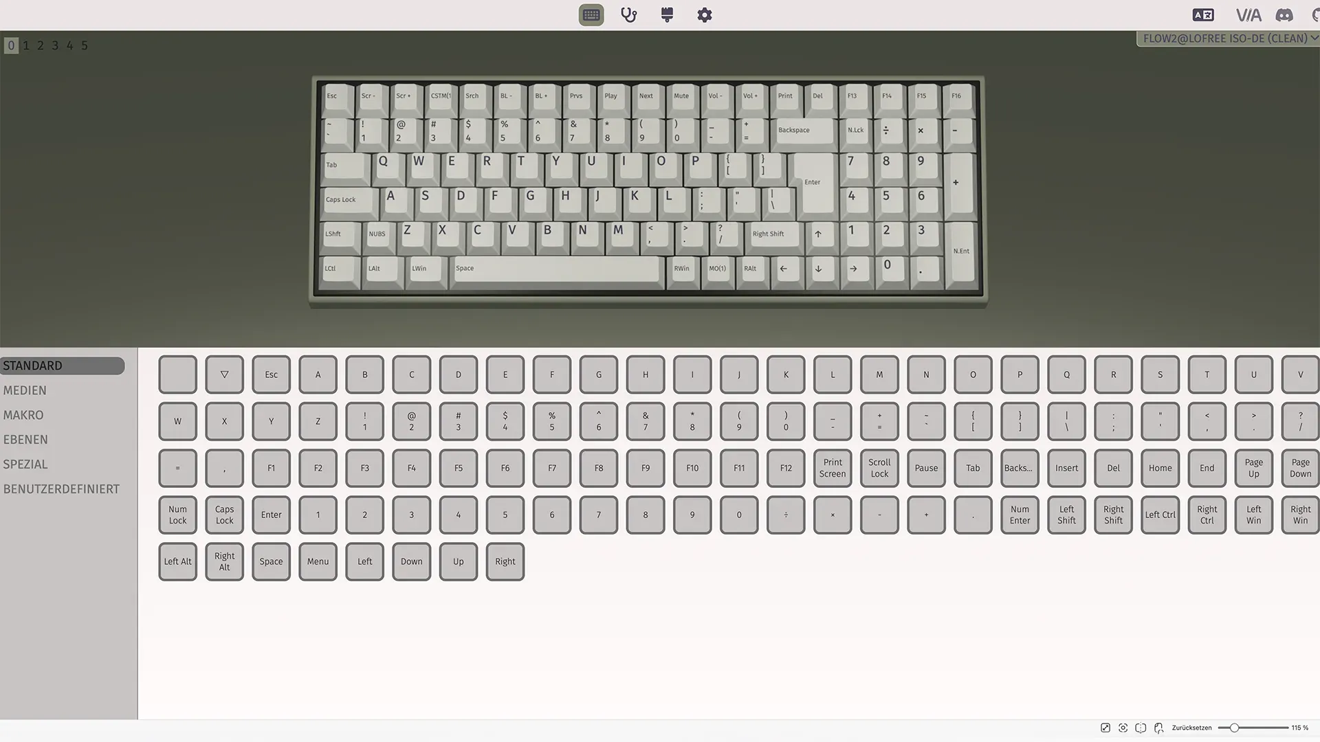 VIA konfiguratrionsüberfläche im Broswser um Tastatur zu konfigurieren