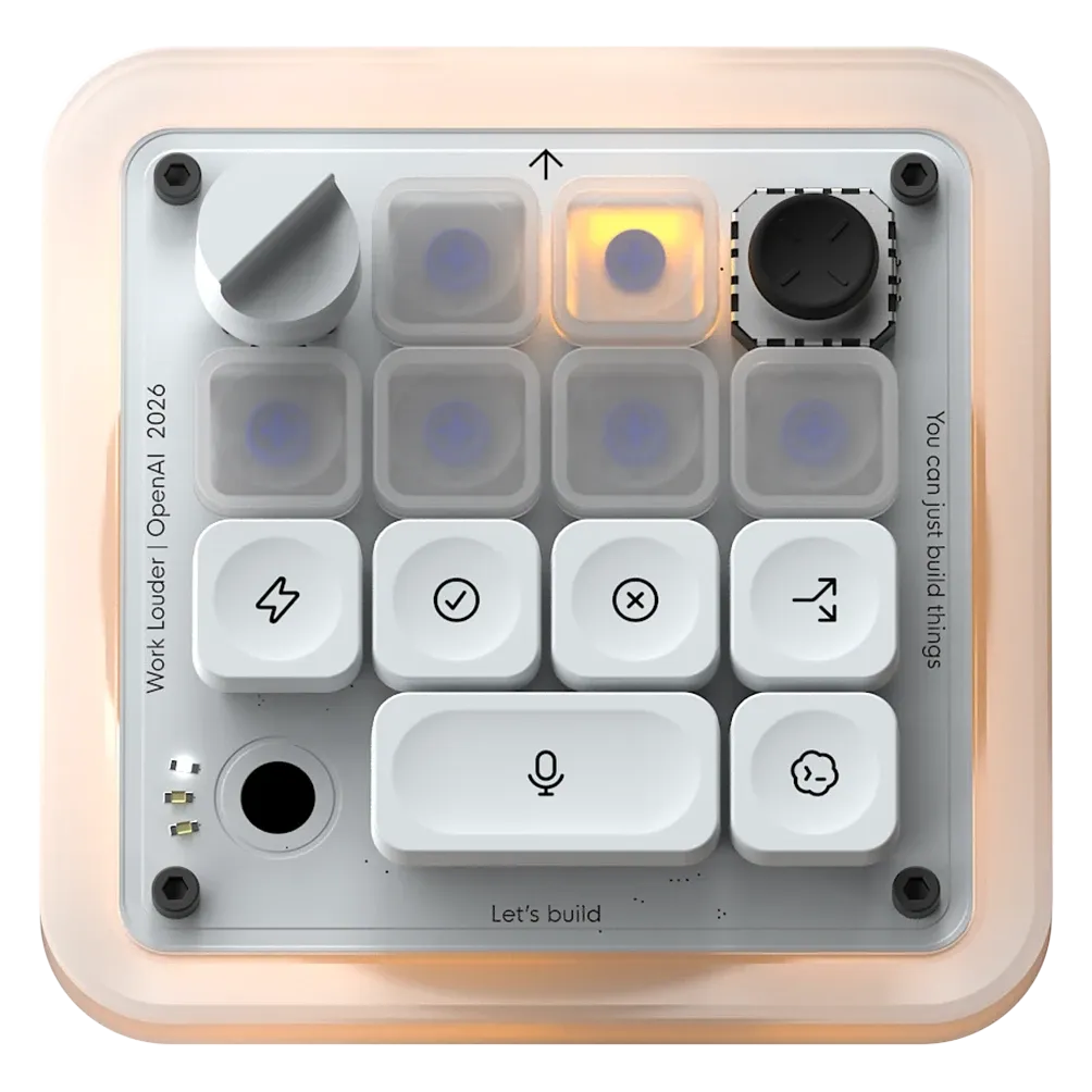 Innovatives AI-Bedienfeld von OpenAI 2026 mit Makrotasten, Drehregler und Joystick. Perfekt zum Entwickeln.