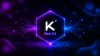 Das Kimi K3 Logo strahlt aus einem Hexagon, umgeben von dynamischen digitalen Datenströmen in Lila und Blau, für