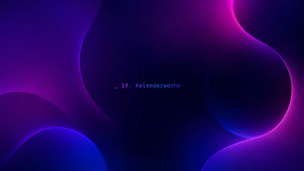 Futuristisches, dunkles Bild mit leuchtenden lila-blauen Formen und Text „19. Kalenderwoche“ für AI-Picks der Woche.