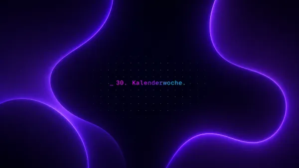 Futuristische lila Neonwellen umrahmen den Text 30. Kalenderwoche für die aktuellen AI Picks.
