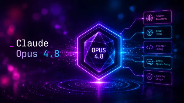 Claude Opus 4.8 visualisiert seine Kernverbesserungen: Smarteres Denken, weniger Fehler, starkes Coding, Agentic Tasks,