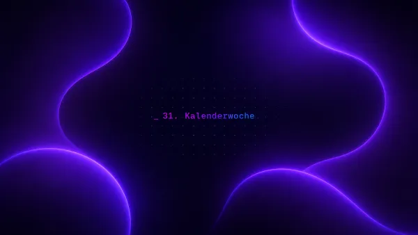Futuristisches, neon-violettes Design mit der Aufschrift 31. Kalenderwoche für die aktuellen AI Picks.