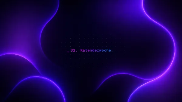 Abstraktes, violett leuchtendes Tech-Design mit dem Text 32. Kalenderwoche für die wöchentlichen AI Picks.