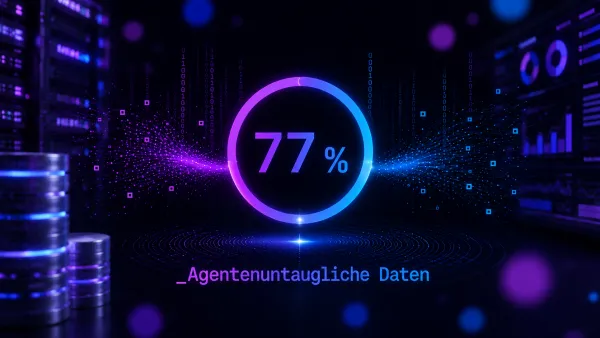 Leuchtende Grafik zeigt 77 % und den Schriftzug Agentenuntaugliche Daten als zentrales Problem für KI-Agenten.