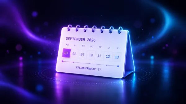 Futuristisch leuchtender Tischkalender für die 37. Kalenderwoche 2026 in Neonfarben für die AI Picks der Woche.