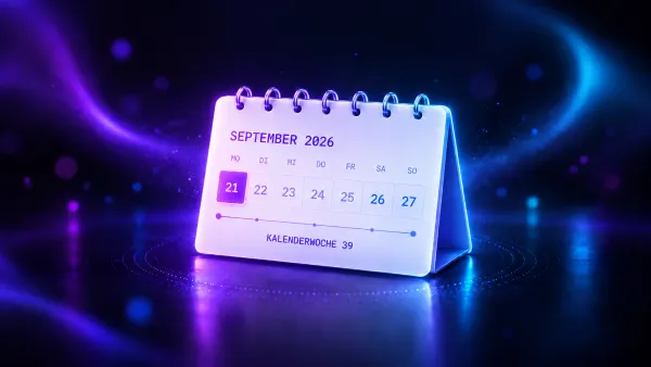 Leuchtender Kalender zur 39. Kalenderwoche 2026 für die AI Picks im futuristischen Neon-Design.