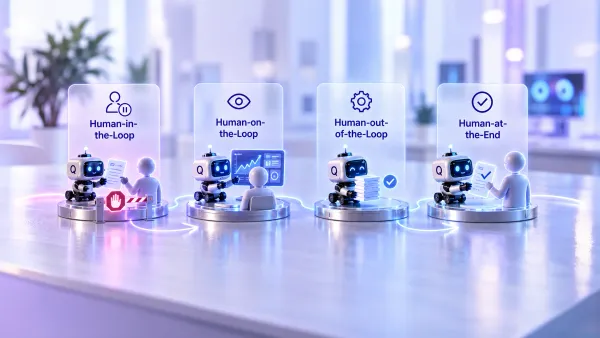 Ein Loop von Bots auf einem Tisch, der das Human Oversight symboilsiert. 