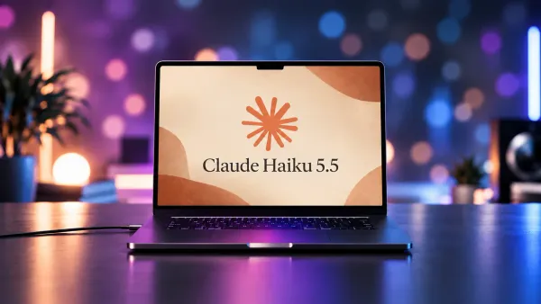 Laptop auf dem Schreibtisch zeigt das Logo und den Schriftzug des KI-Modells Claude Haiku 5.5.